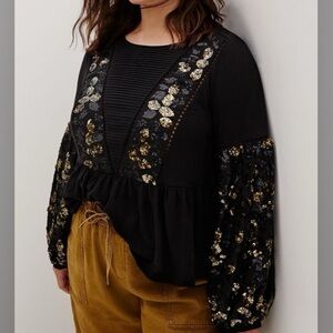 Anthropologie Black and Gold Embellished Blouse